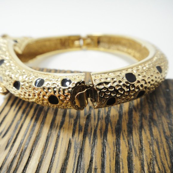 A&S Leopard Enamel Rhinestone Bangle Bracelet Jaguar - Picture 8 of 13